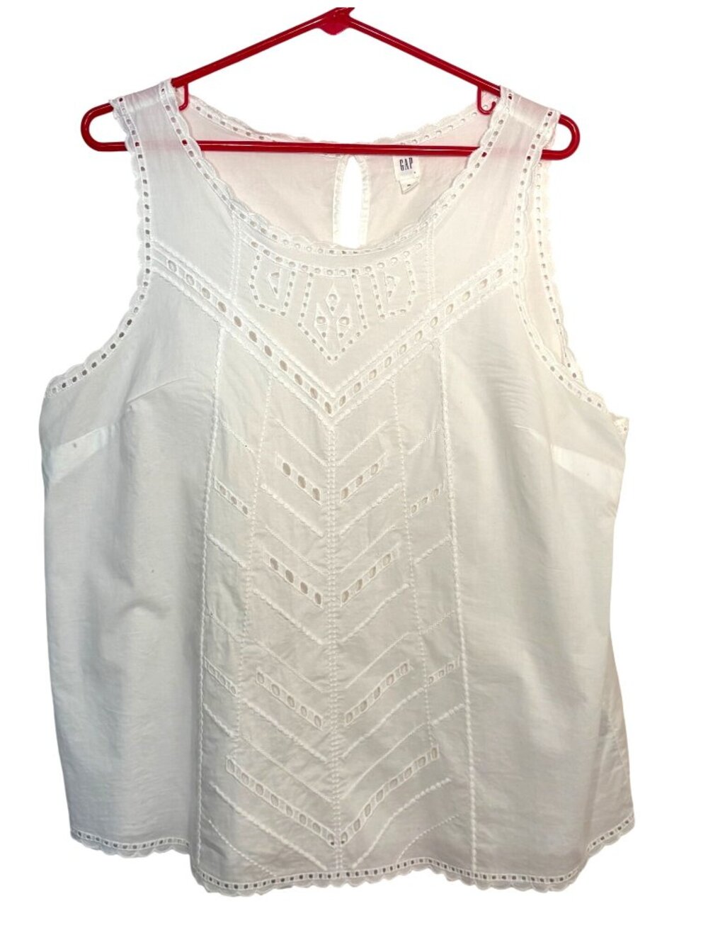 Gap White Sleeveless Eyelet Embroidered Tank Top With Scalloped Trim Size XL